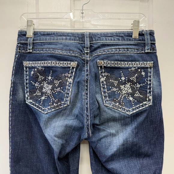 Rock 47 Wrangler Western Thick Stitch Bootcut Denim Jeans Women's 3 4 Long Tall - Picture 4 of 9